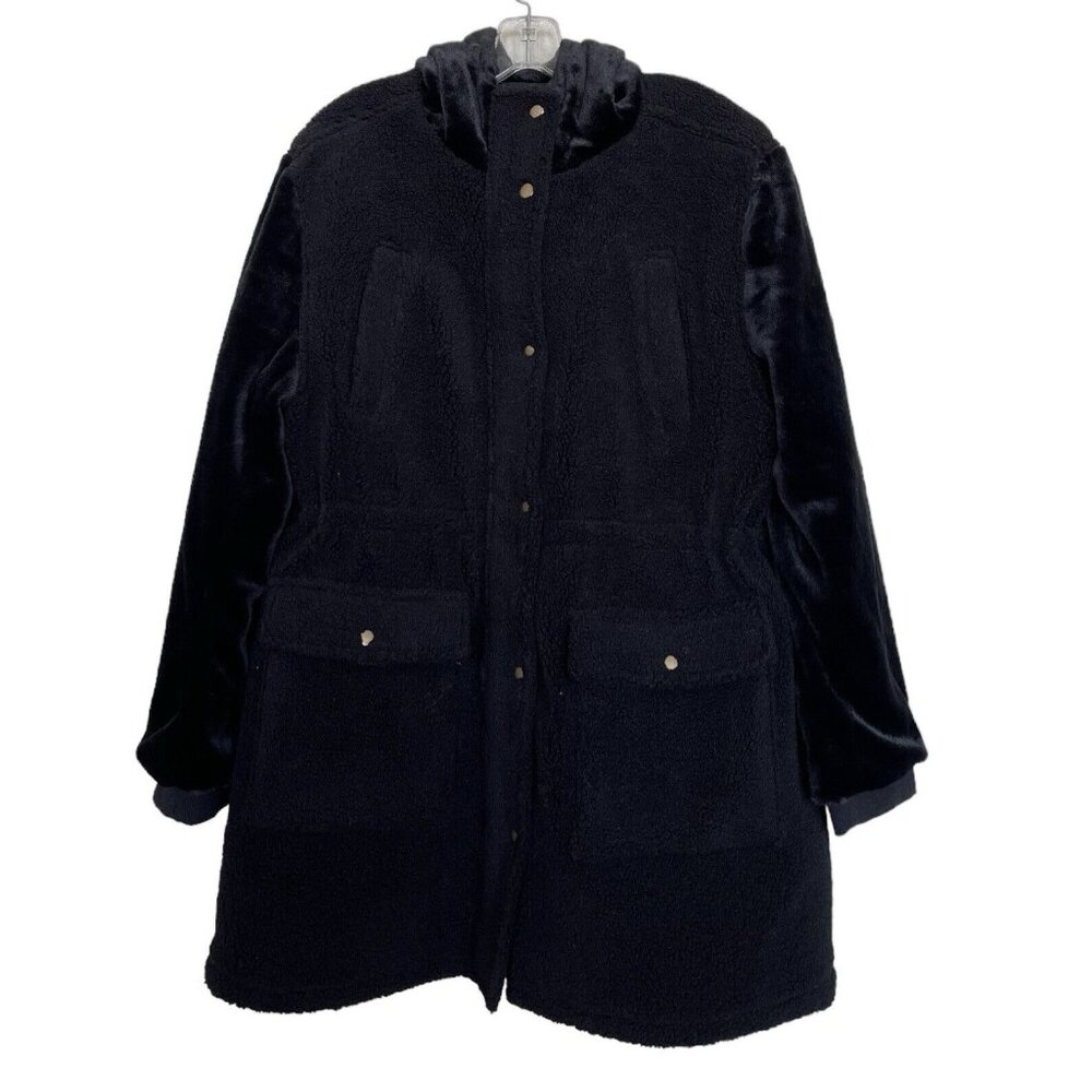 Eden Society‎ Jacket Womens Size XL Black Deep Pile Sherpa Fleece Drawstring